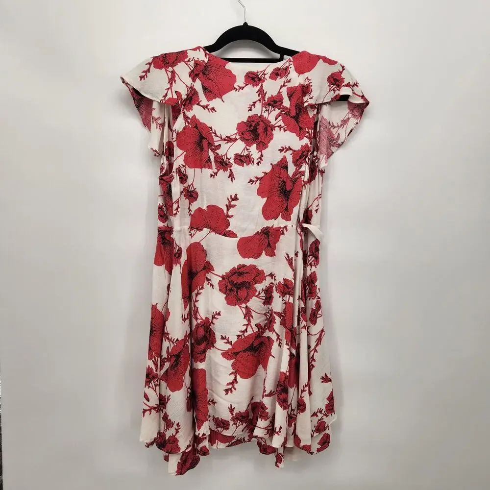 Free People Pink & Ivory V-Neck Ruffled French Quarter Wrap Mini Dress Women's S